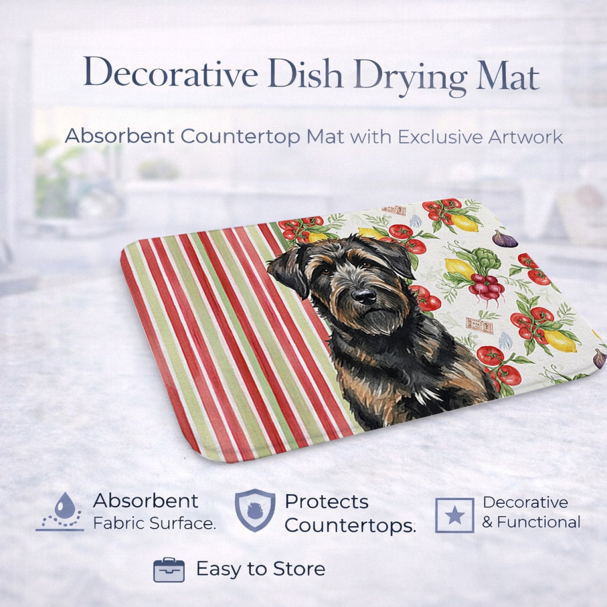 Picture of Carolines Treasures WDK8134DDM 21 x 14 in. Brindle Bouvier Des Flandres Vegetables Dish Drying Mat