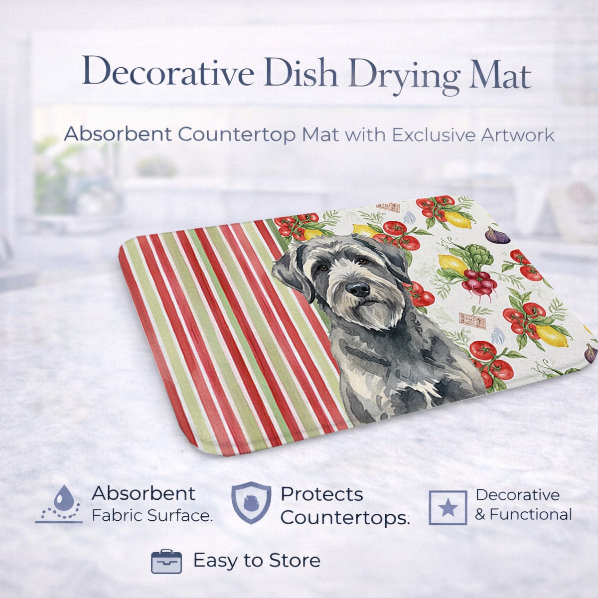 Picture of Carolines Treasures WDK8135DDM 21 x 14 in. Gray Bouvier Des Flandres Vegetables Dish Drying Mat