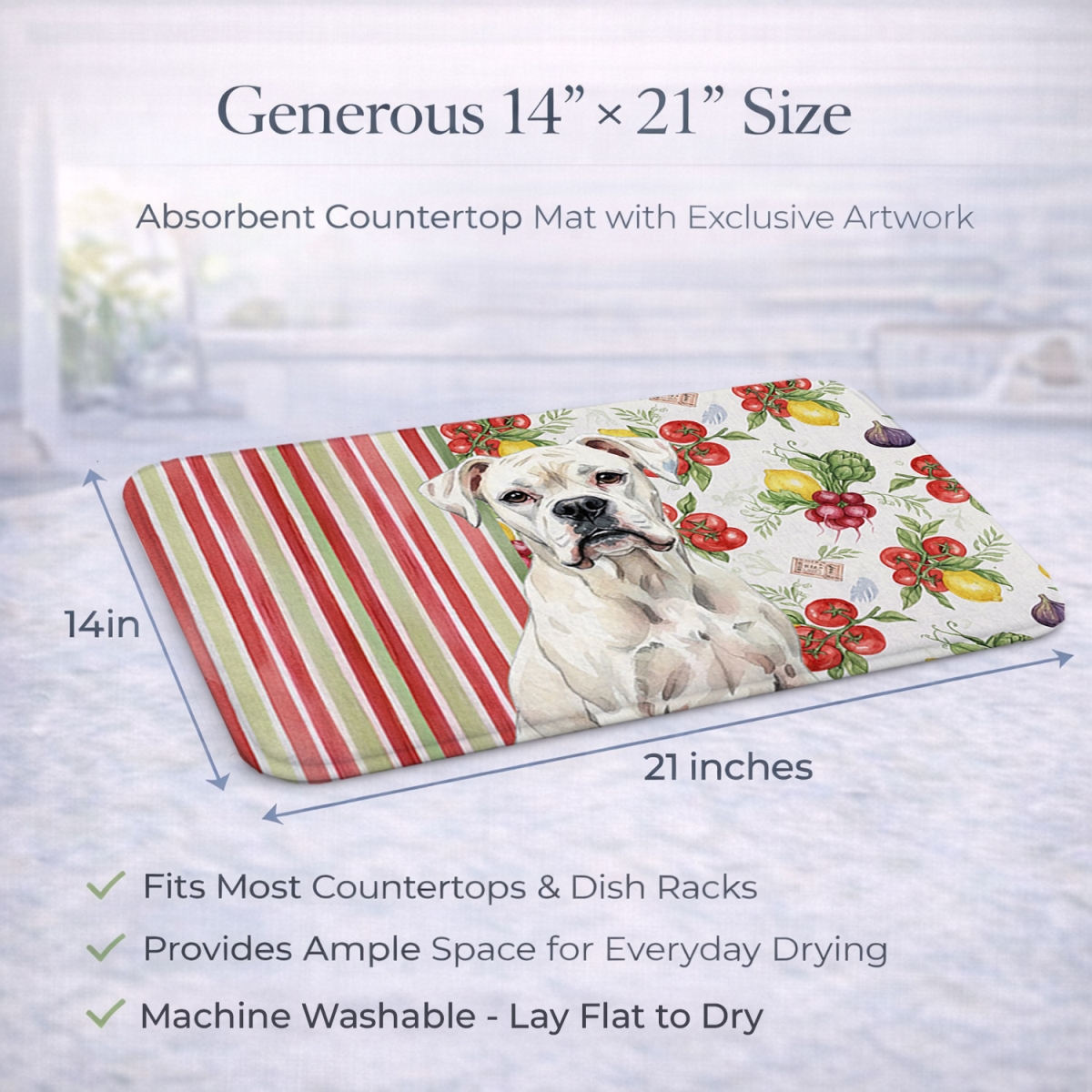 Picture of Carolines Treasures WDK8137DDM 21 x 14 in. White Boxer Vegetables Dish Drying Mat