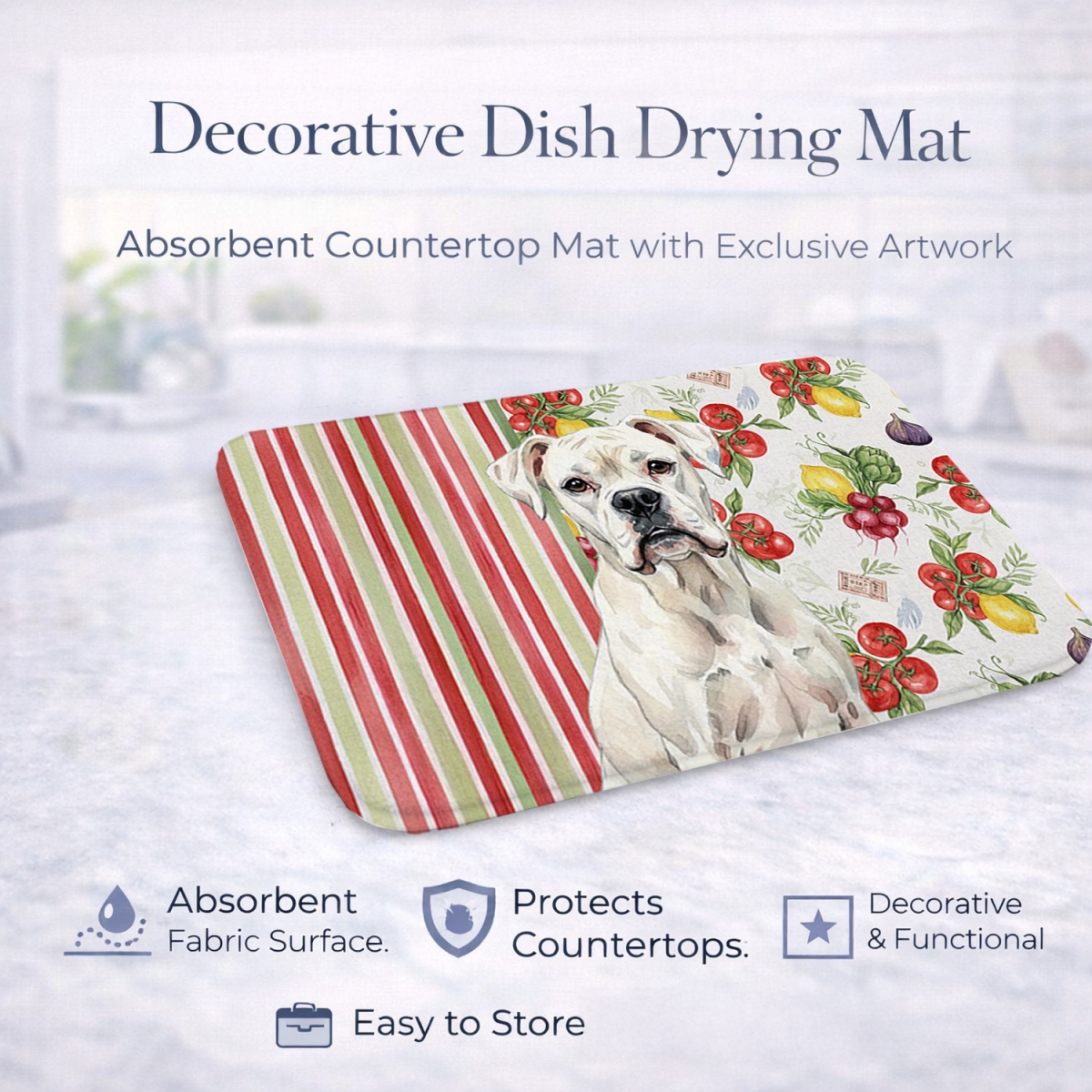Picture of Carolines Treasures WDK8137DDM 21 x 14 in. White Boxer Vegetables Dish Drying Mat