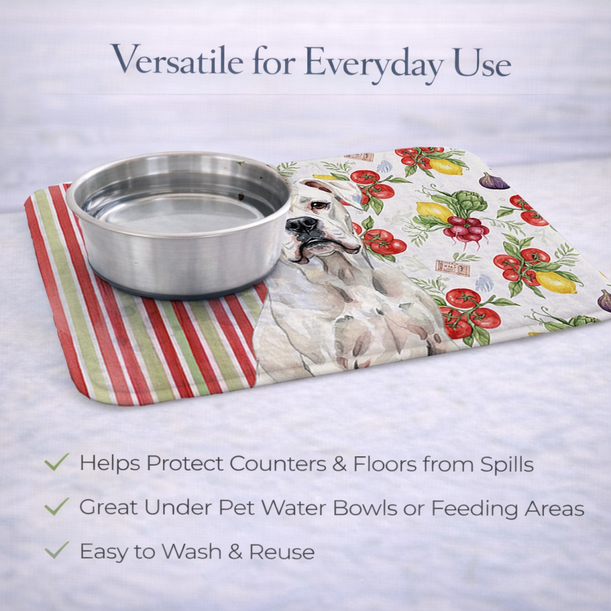 Picture of Carolines Treasures WDK8137DDM 21 x 14 in. White Boxer Vegetables Dish Drying Mat