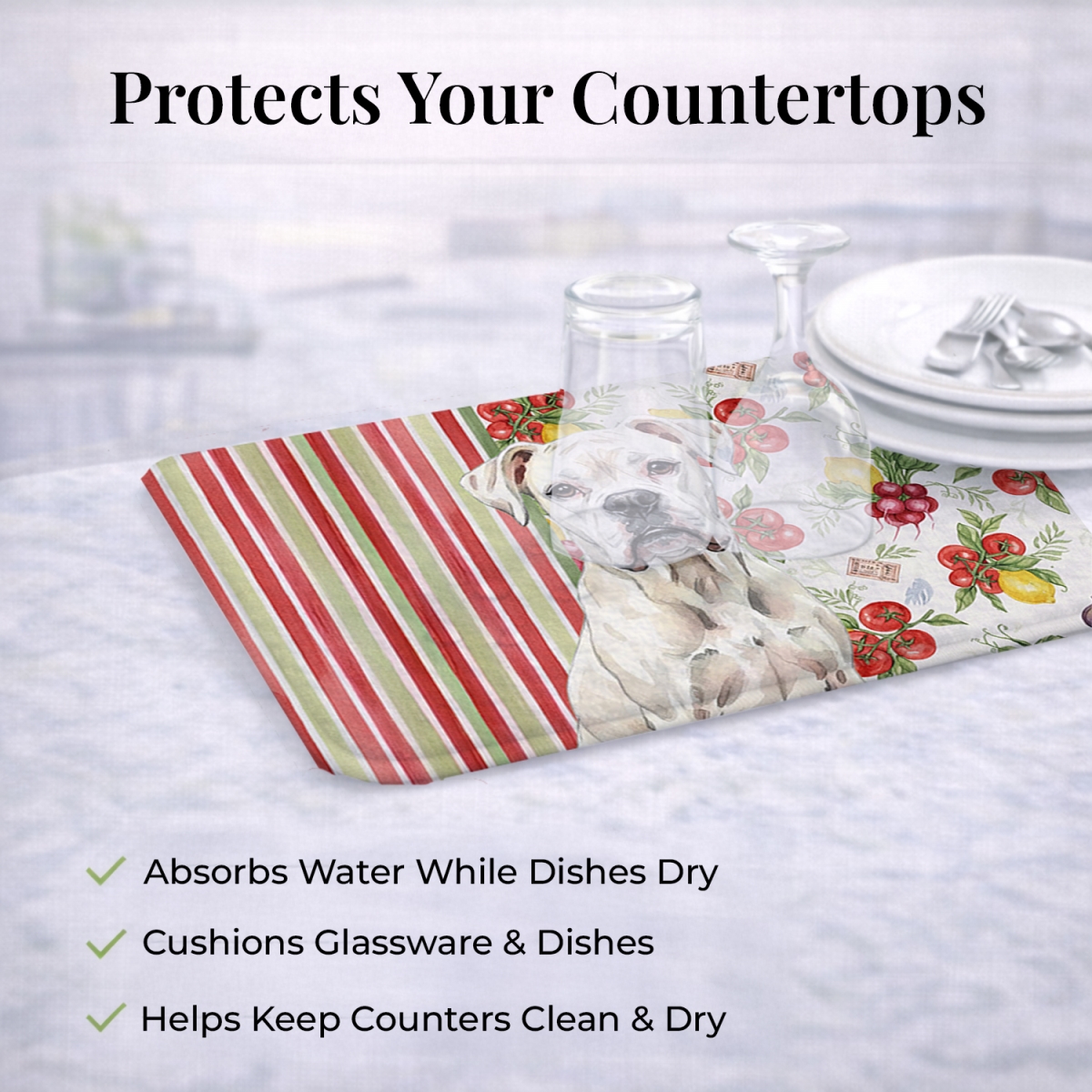 Picture of Carolines Treasures WDK8137DDM 21 x 14 in. White Boxer Vegetables Dish Drying Mat