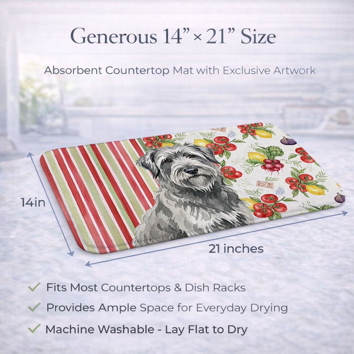 Picture of Carolines Treasures WDK8141DDM 21 x 14 in. Gray Briard Vegetables Dish Drying Mat