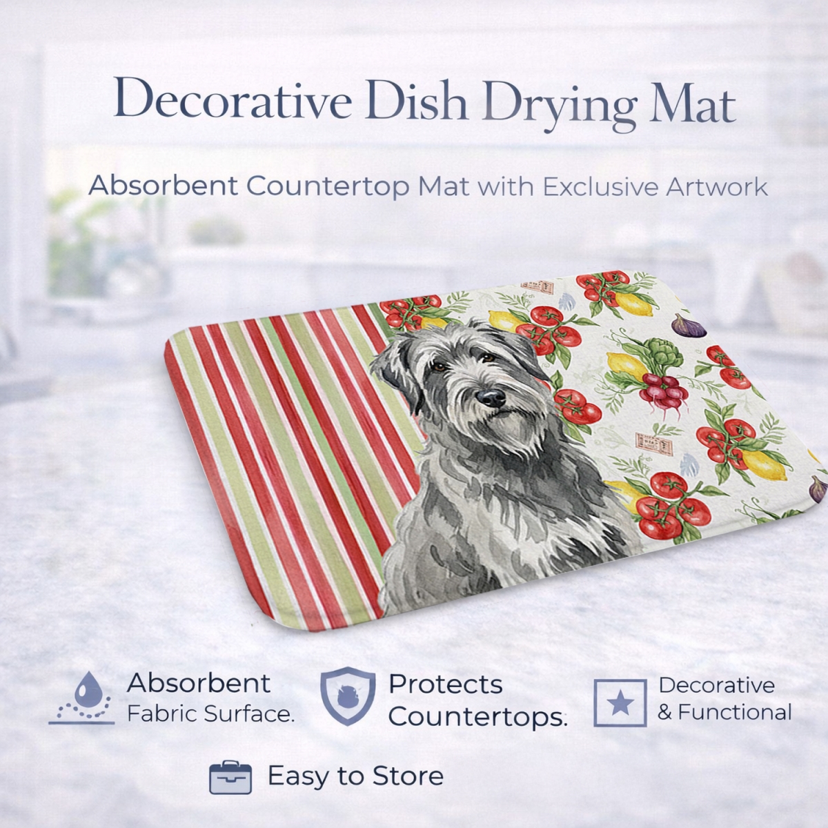 Picture of Carolines Treasures WDK8141DDM 21 x 14 in. Gray Briard Vegetables Dish Drying Mat