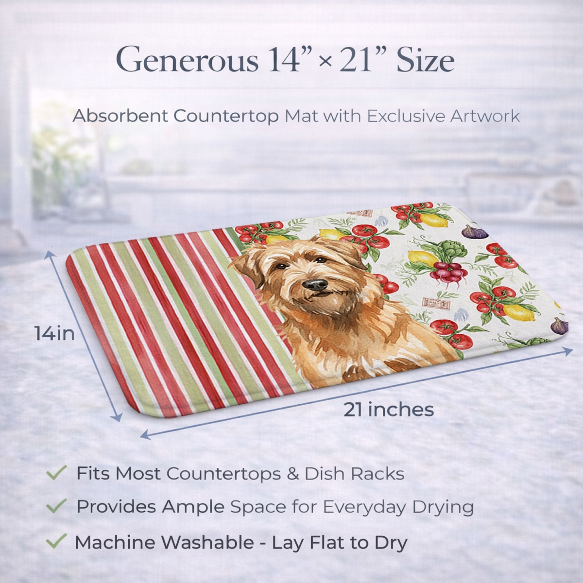 Picture of Carolines Treasures WDK8142DDM 21 x 14 in. Tawny Briard Vegetables Dish Drying Mat