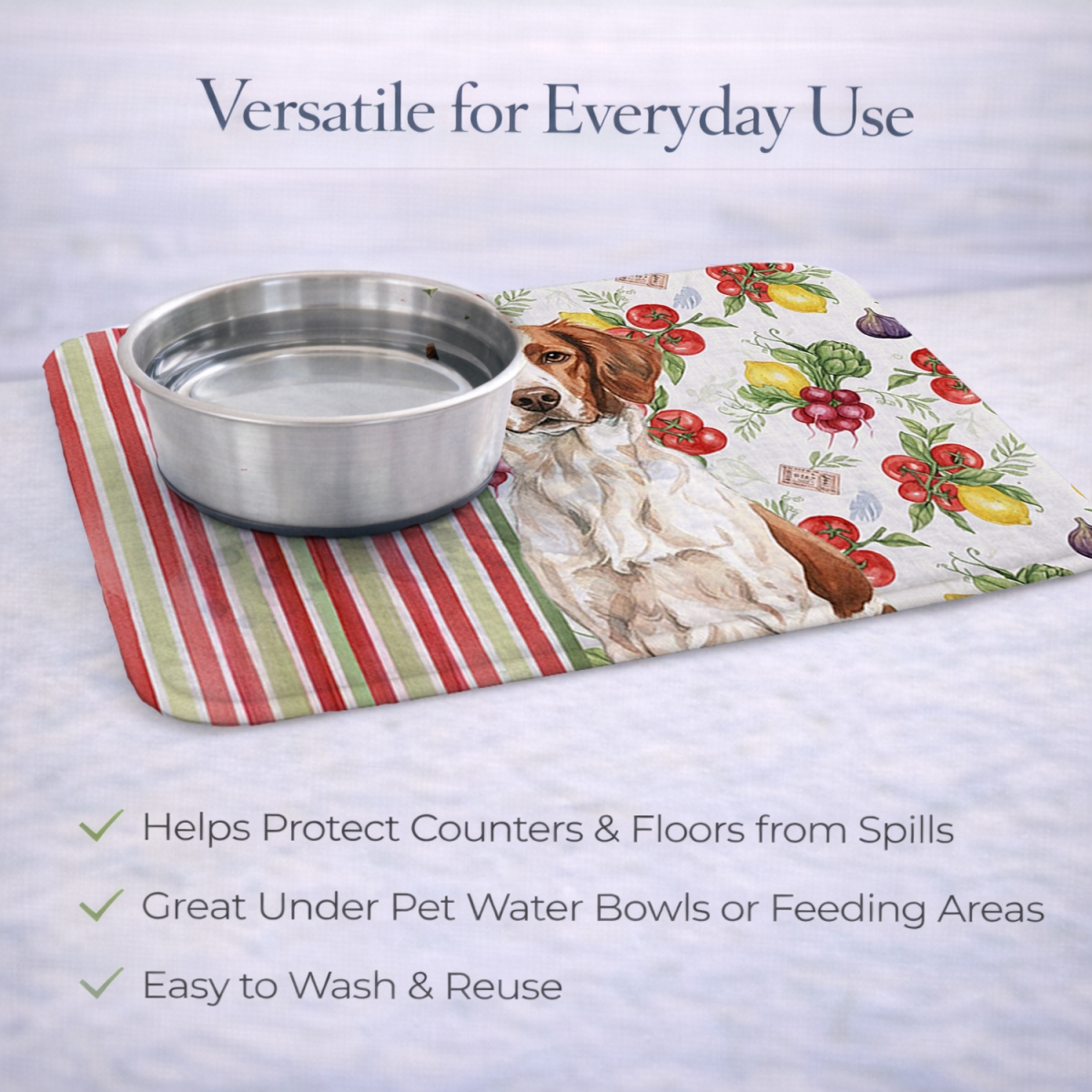 Picture of Carolines Treasures WDK8143DDM 21 x 14 in. Liver & White Brittany Vegetables Dish Drying Mat
