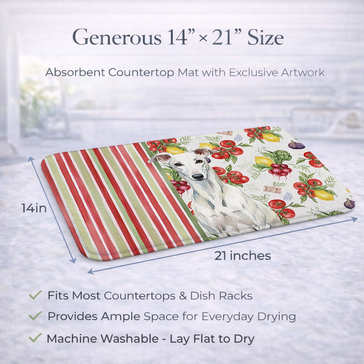Picture of Carolines Treasures WDK8266DDM 21 x 14 in. White Greyhound Vegetables Dish Drying Mat