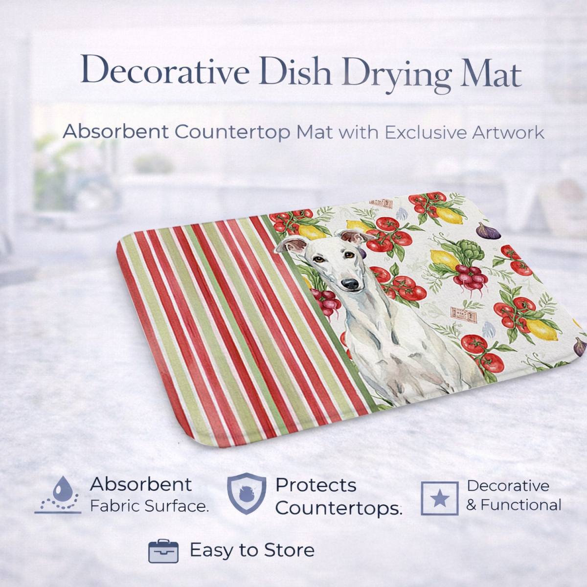 Picture of Carolines Treasures WDK8266DDM 21 x 14 in. White Greyhound Vegetables Dish Drying Mat
