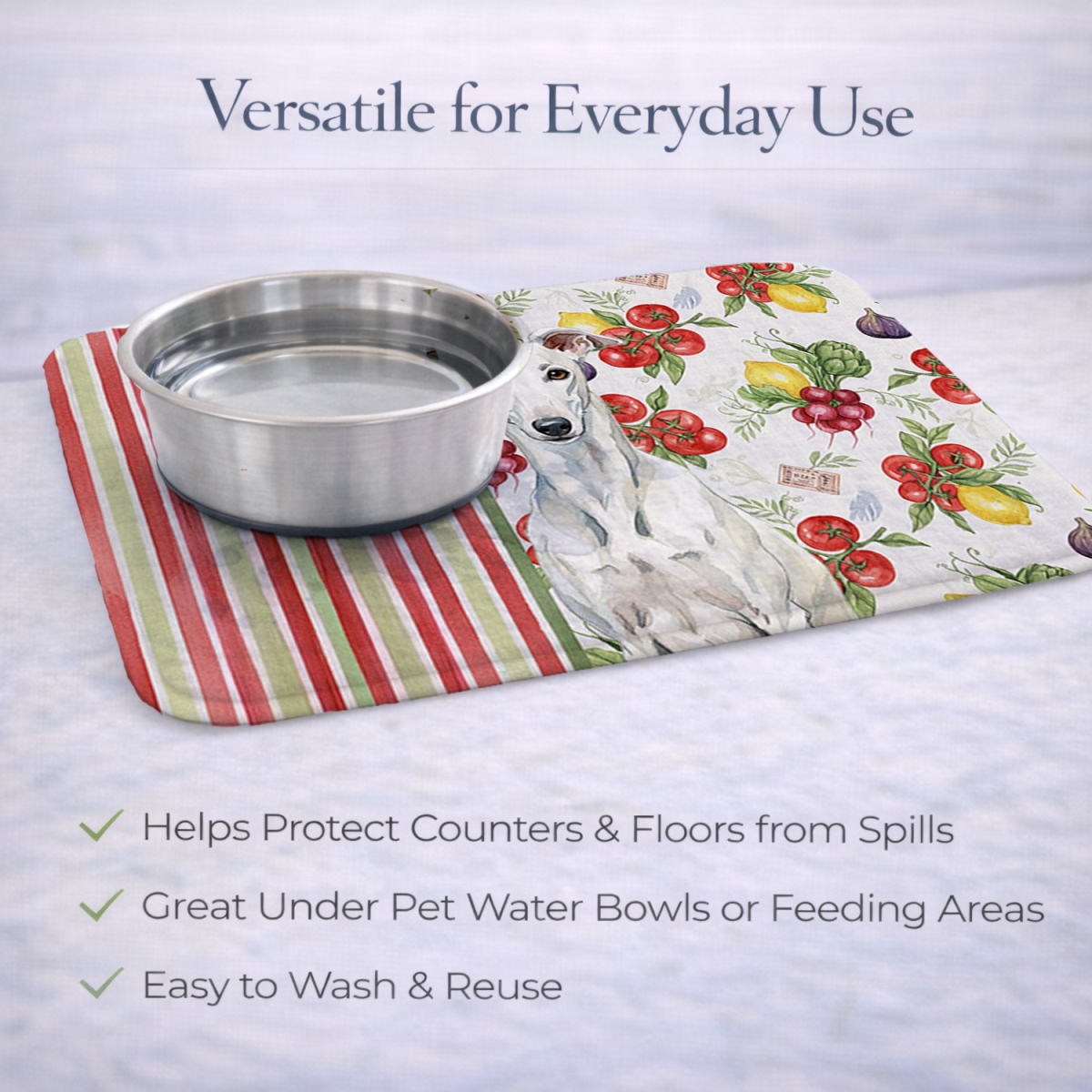 Picture of Carolines Treasures WDK8266DDM 21 x 14 in. White Greyhound Vegetables Dish Drying Mat