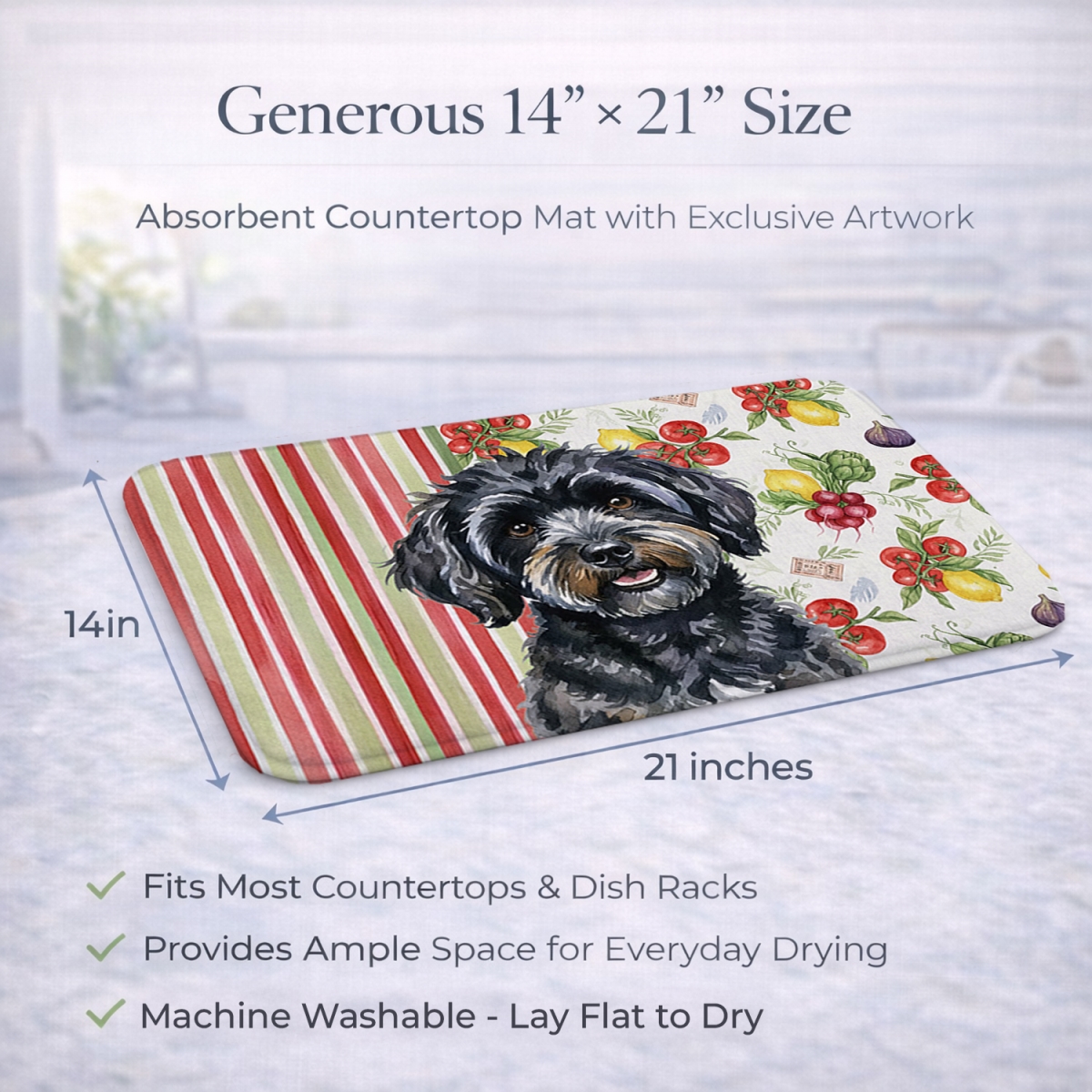 Picture of Carolines Treasures WDK8267DDM 21 x 14 in. Black Havanese Vegetables Dish Drying Mat
