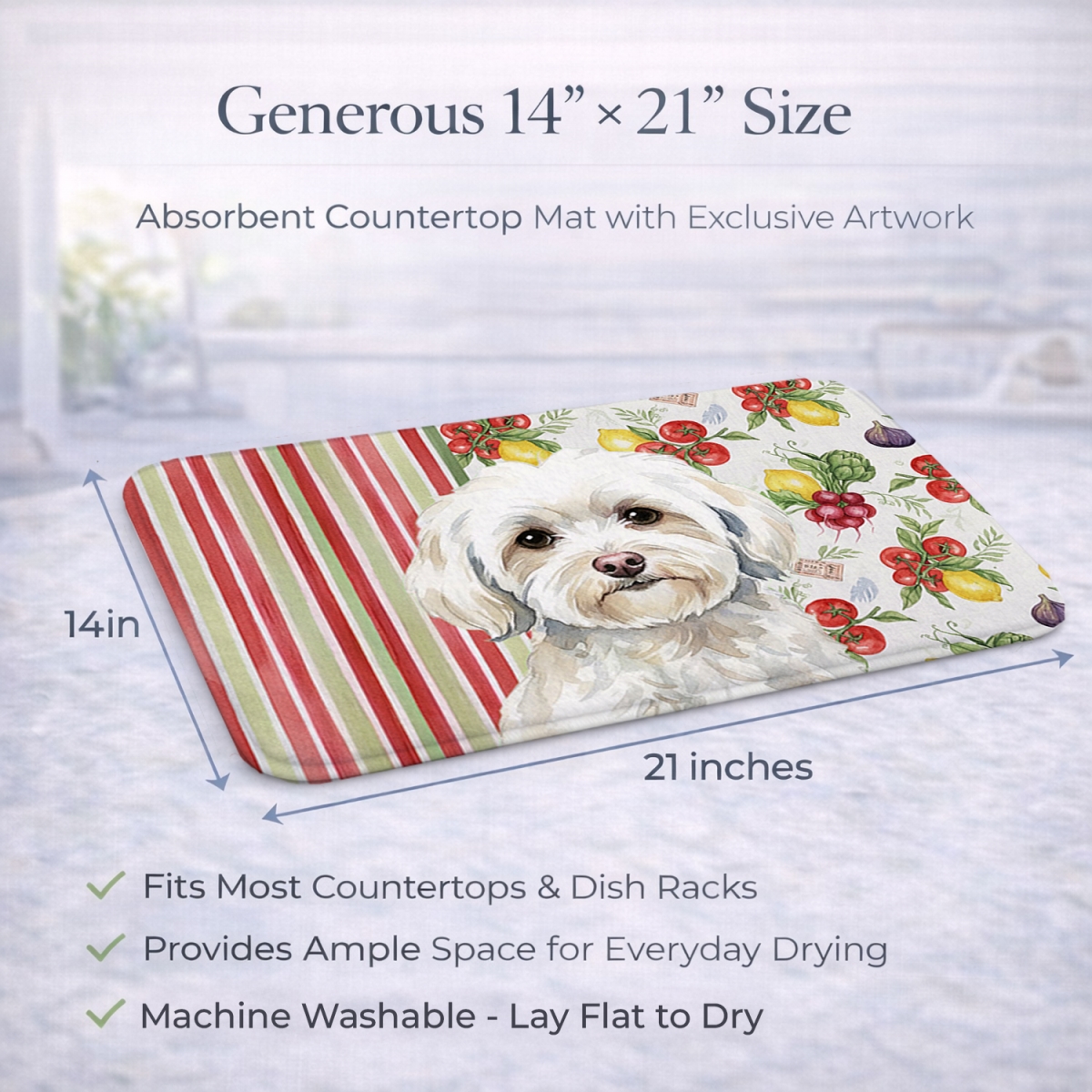 Picture of Carolines Treasures WDK8270DDM 21 x 14 in. White Havanese Vegetables Dish Drying Mat