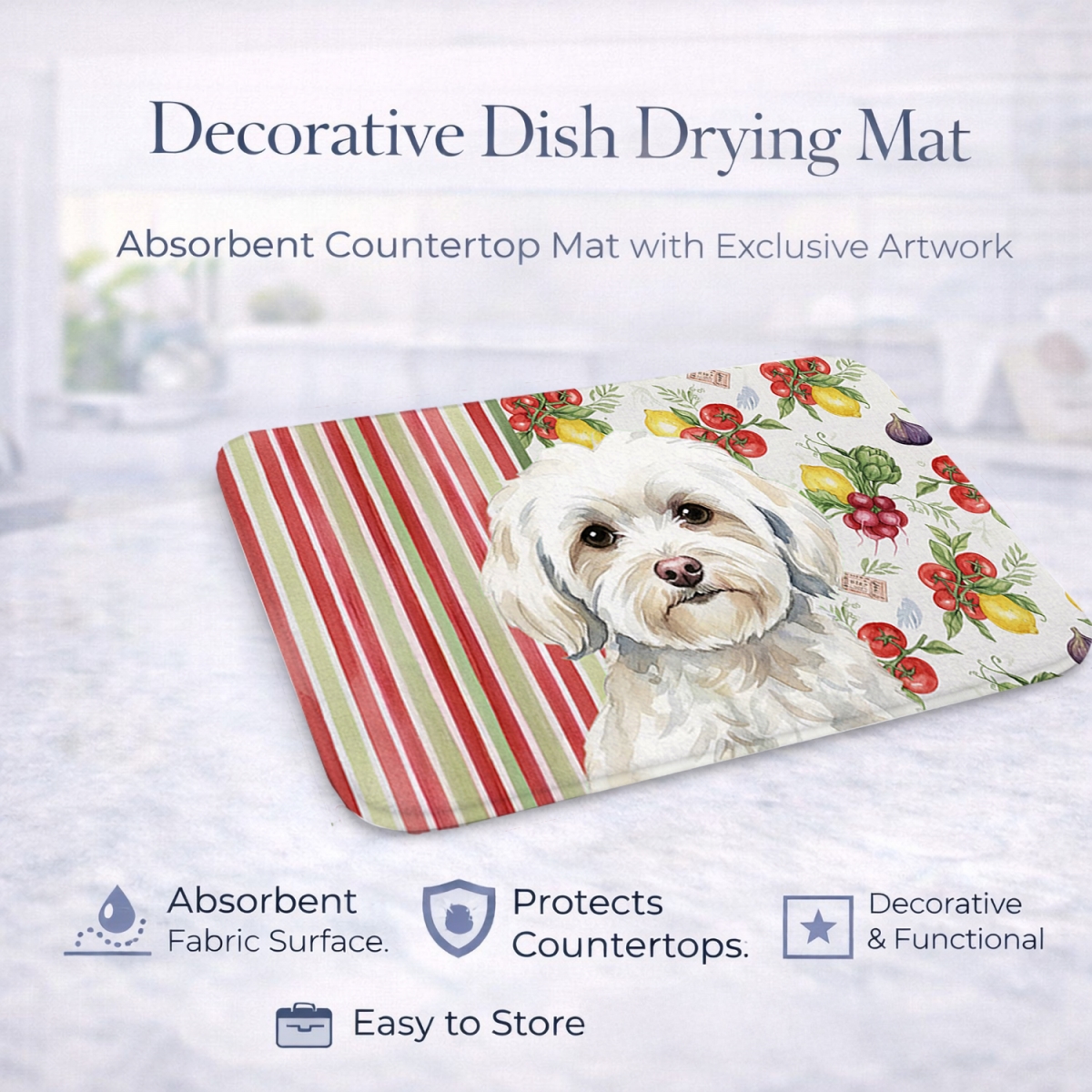 Picture of Carolines Treasures WDK8270DDM 21 x 14 in. White Havanese Vegetables Dish Drying Mat