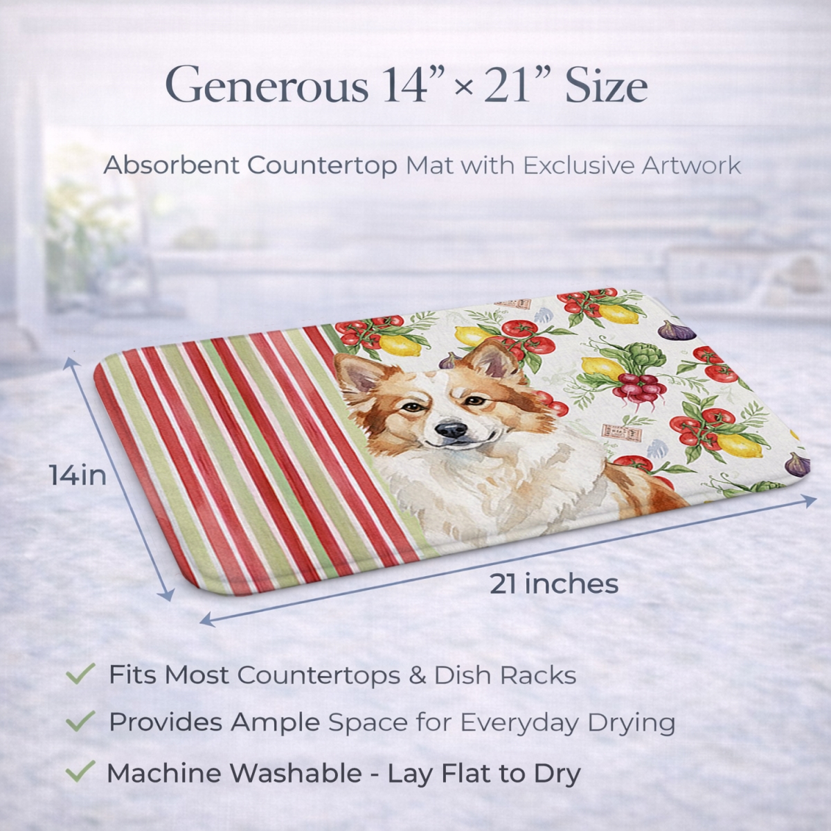 Picture of Carolines Treasures WDK8271DDM 21 x 14 in. Tan Icelandic Sheepdog Vegetables Dish Drying Mat