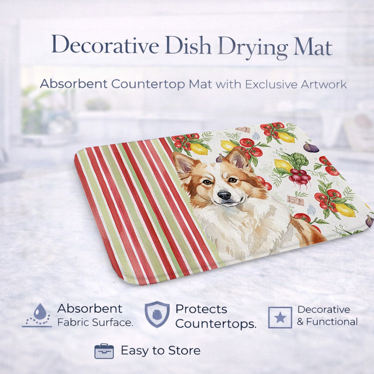 Picture of Carolines Treasures WDK8271DDM 21 x 14 in. Tan Icelandic Sheepdog Vegetables Dish Drying Mat