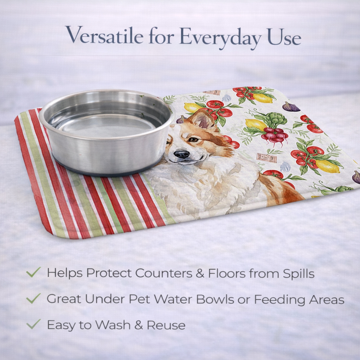 Picture of Carolines Treasures WDK8271DDM 21 x 14 in. Tan Icelandic Sheepdog Vegetables Dish Drying Mat
