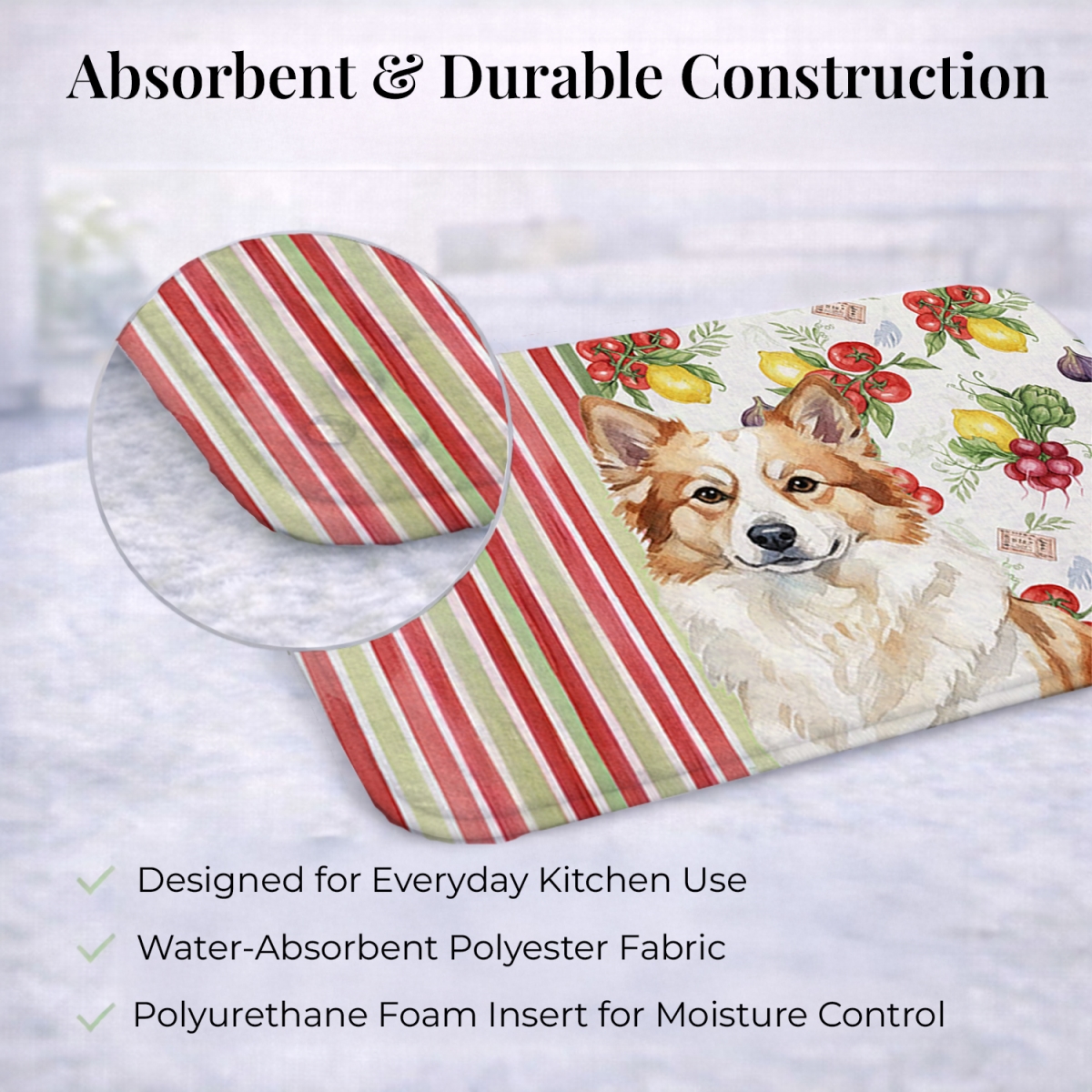 Picture of Carolines Treasures WDK8271DDM 21 x 14 in. Tan Icelandic Sheepdog Vegetables Dish Drying Mat