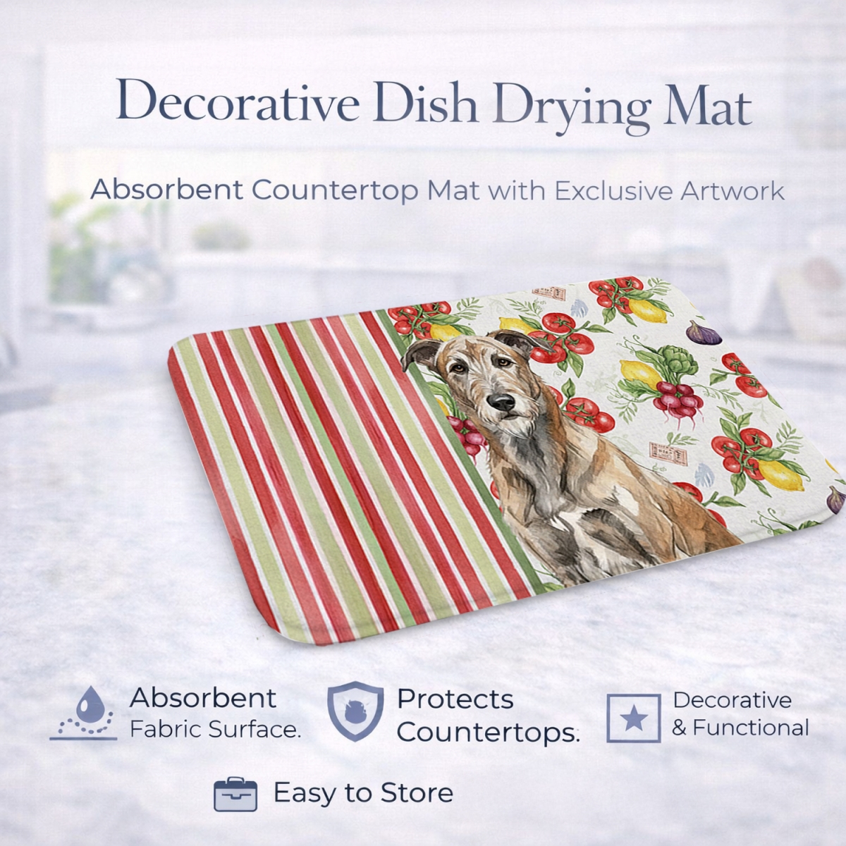Picture of Carolines Treasures WDK8274DDM 21 x 14 in. Brindle Irish Wolfhound Vegetables Dish Drying Mat