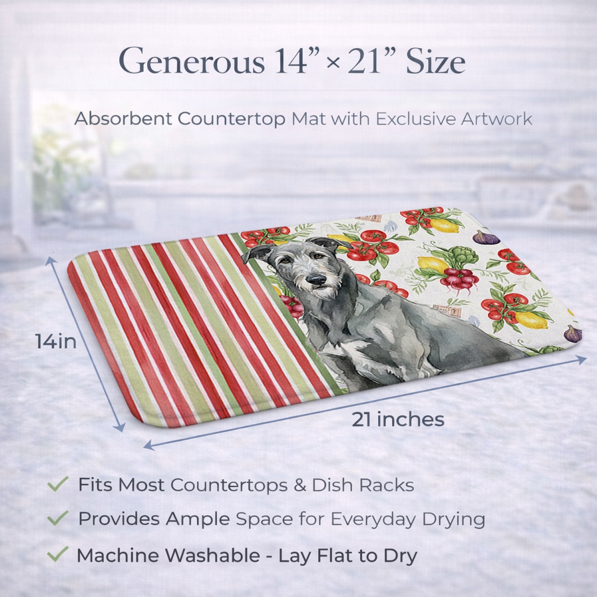 Picture of Carolines Treasures WDK8275DDM 21 x 14 in. Gray Irish Wolfhound Vegetables Dish Drying Mat