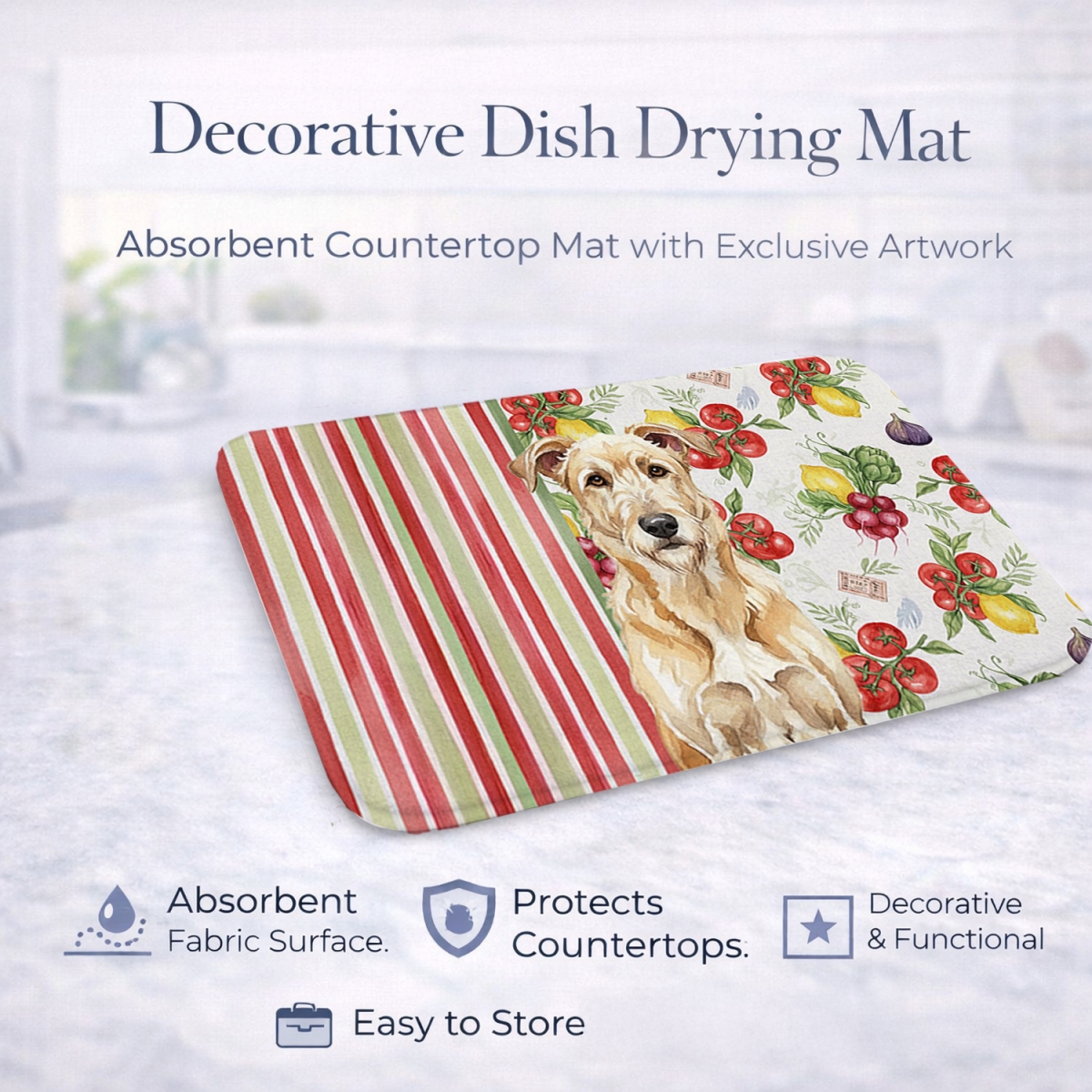 Picture of Carolines Treasures WDK8276DDM 21 x 14 in. Wheaten Irish Wolfhound Vegetables Dish Drying Mat