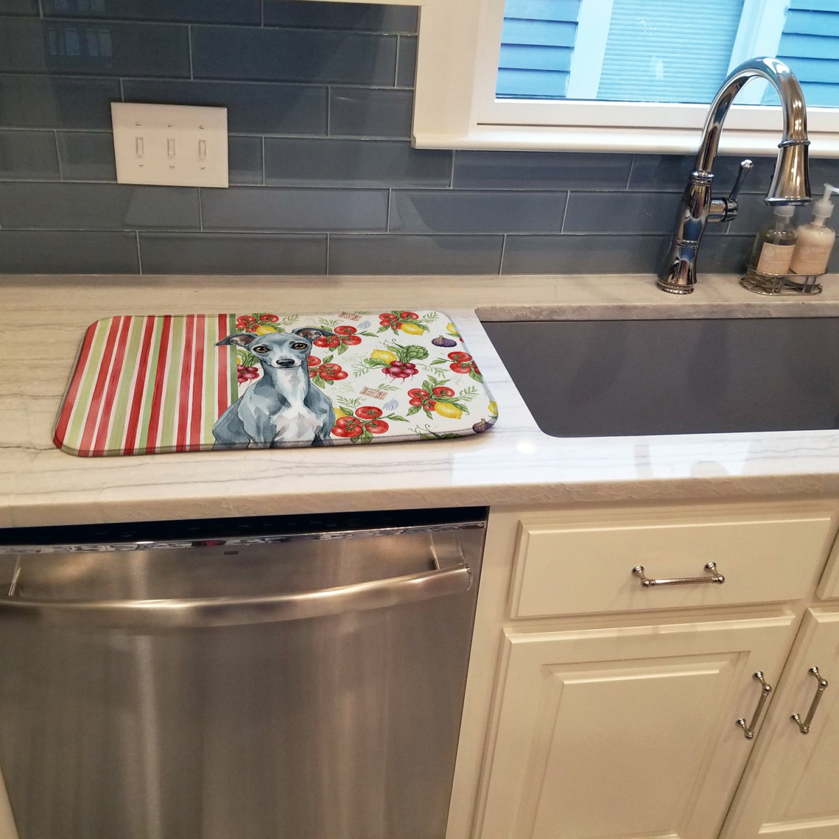 Picture of Carolines Treasures WDK8278DDM 21 x 14 in. Blue Italian Greyhound Vegetables Dish Drying Mat