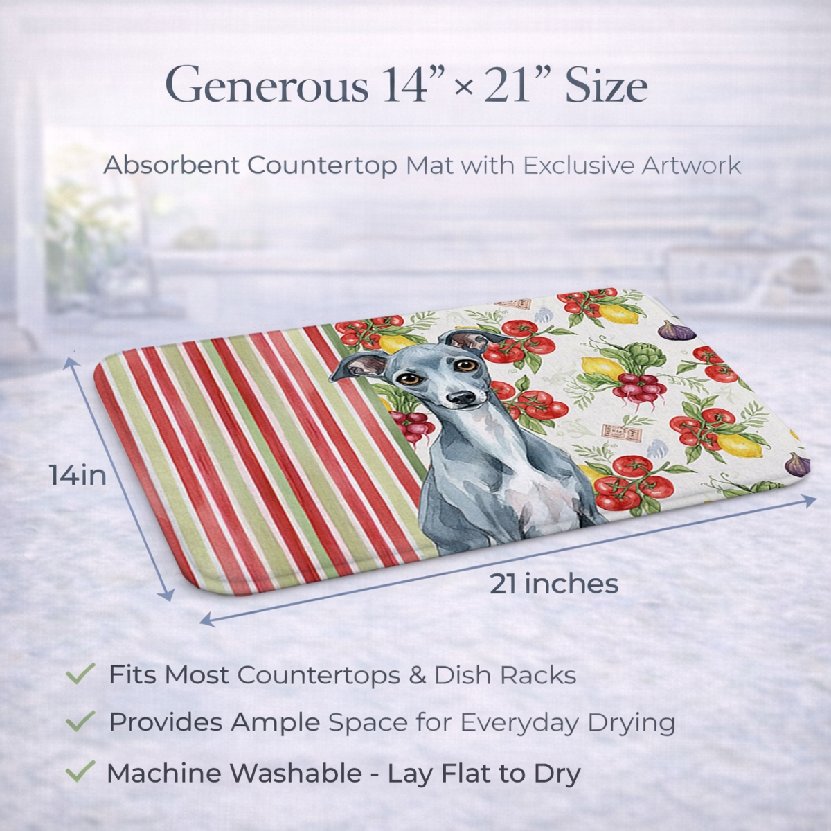 Picture of Carolines Treasures WDK8278DDM 21 x 14 in. Blue Italian Greyhound Vegetables Dish Drying Mat