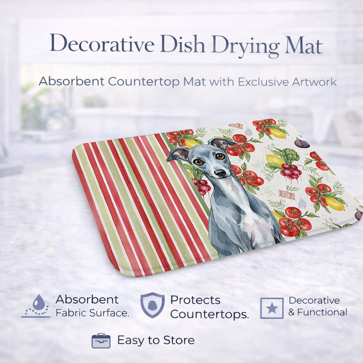 Picture of Carolines Treasures WDK8278DDM 21 x 14 in. Blue Italian Greyhound Vegetables Dish Drying Mat