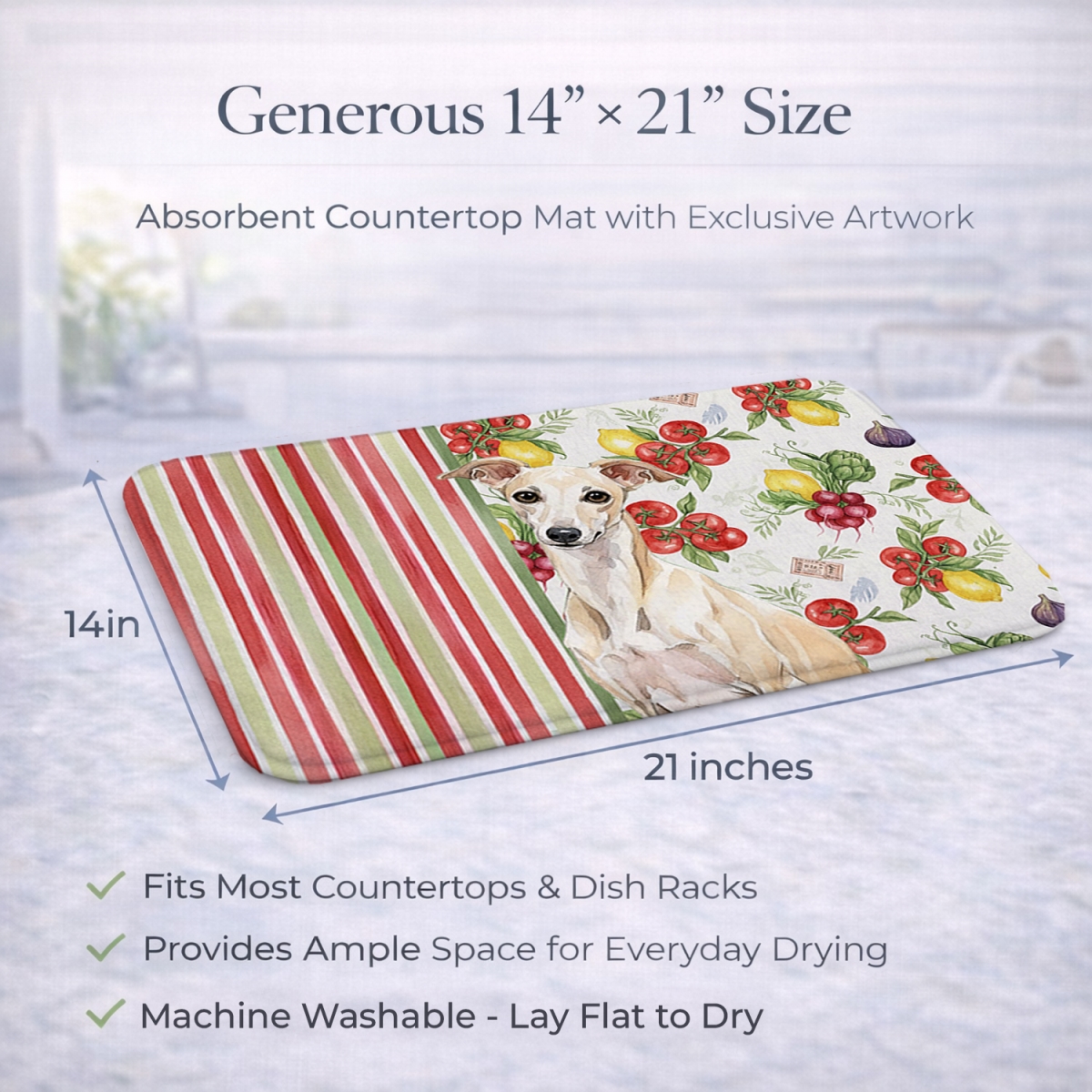 Picture of Carolines Treasures WDK8279DDM 21 x 14 in. Cream Italian Greyhound Vegetables Dish Drying Mat