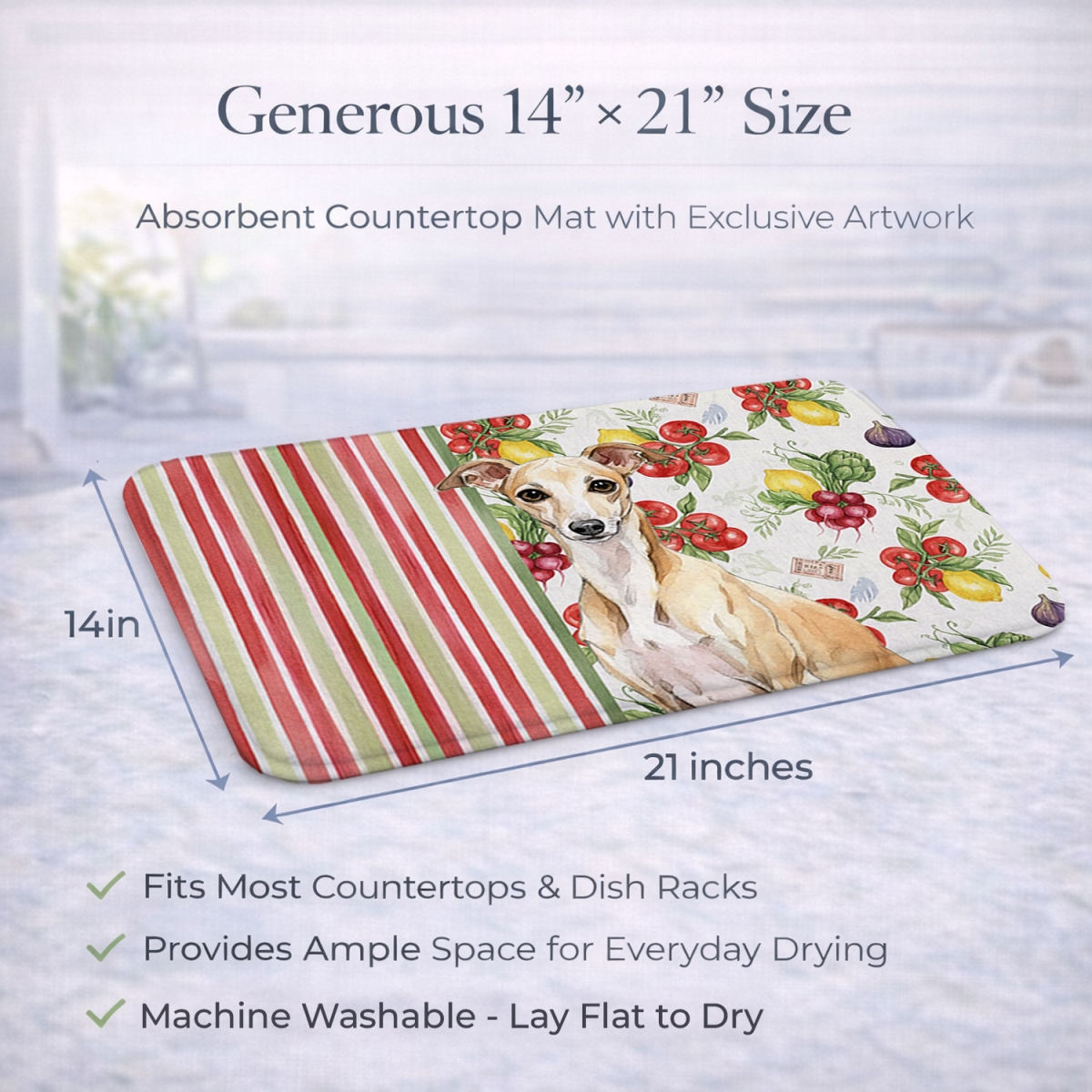 Picture of Carolines Treasures WDK8280DDM 21 x 14 in. Fawn Italian Greyhound Vegetables Dish Drying Mat