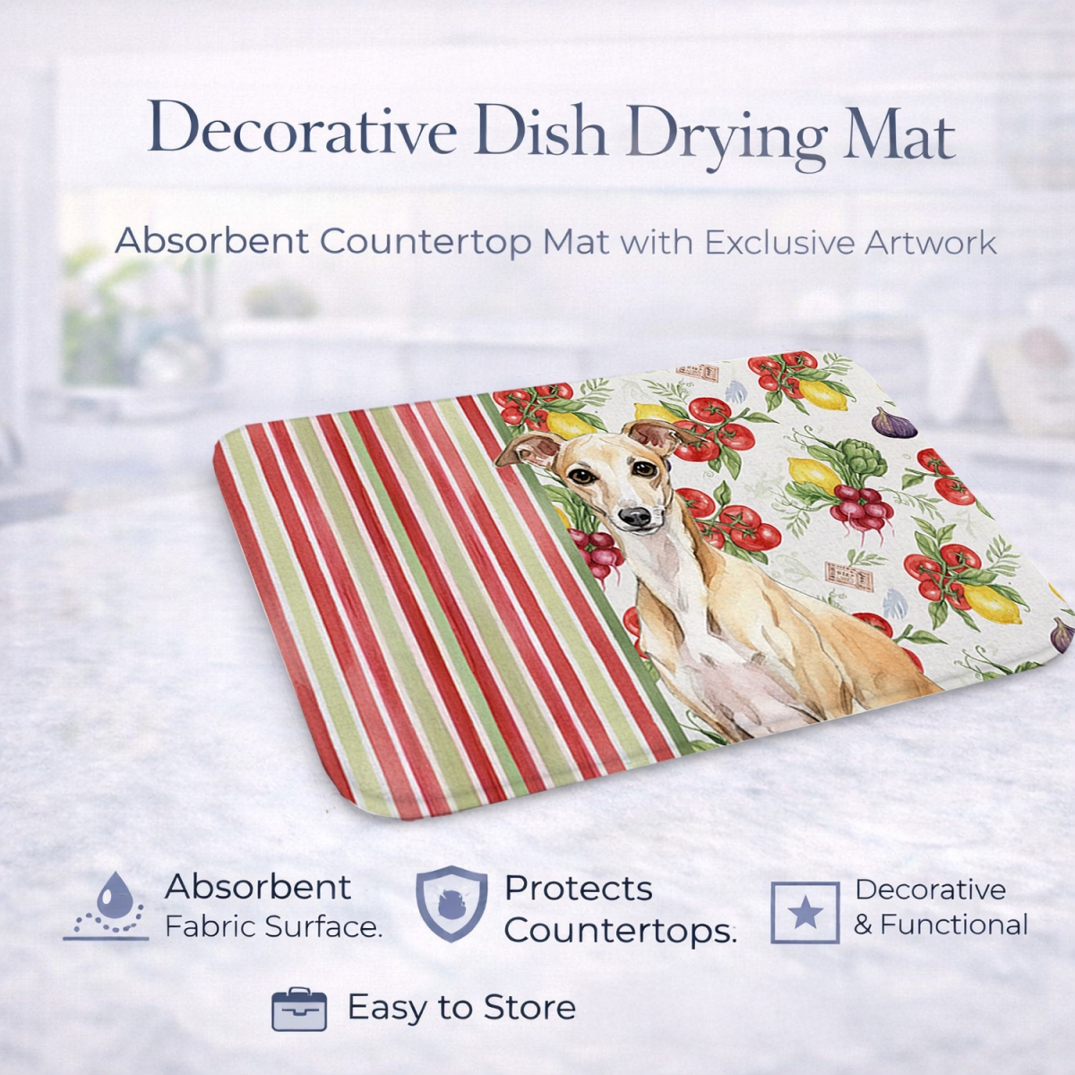 Picture of Carolines Treasures WDK8280DDM 21 x 14 in. Fawn Italian Greyhound Vegetables Dish Drying Mat