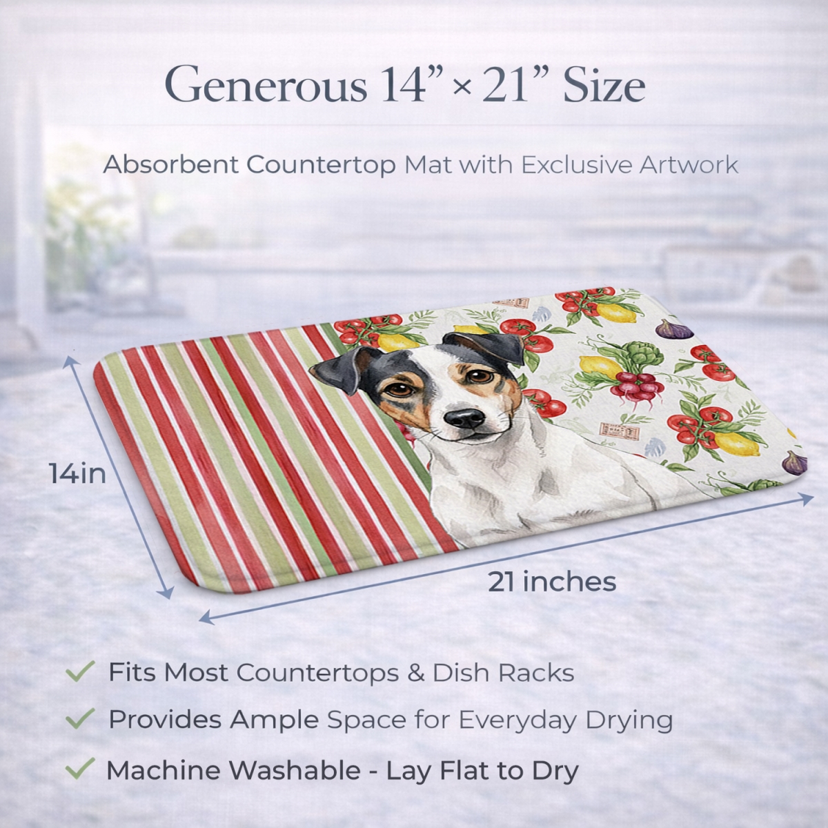 Picture of Carolines Treasures WDK8282DDM 21 x 14 in. White & Black Jack Russell Terrier Vegetables Dish Drying Mat