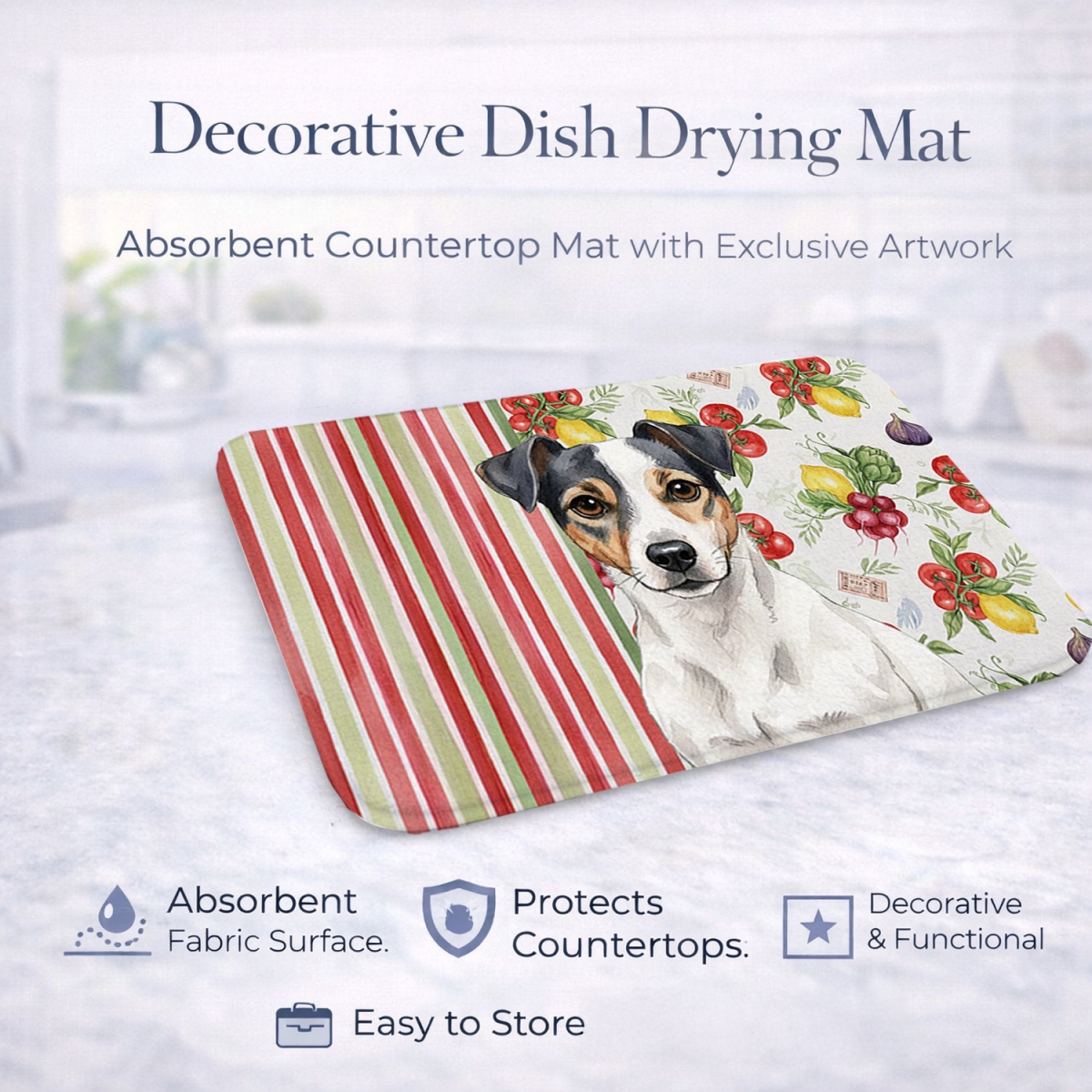 Picture of Carolines Treasures WDK8282DDM 21 x 14 in. White & Black Jack Russell Terrier Vegetables Dish Drying Mat