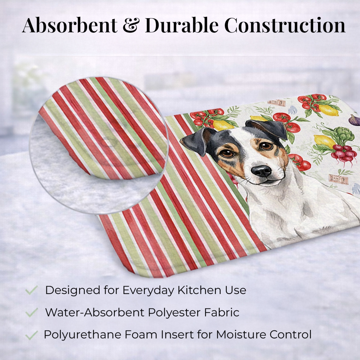 Picture of Carolines Treasures WDK8282DDM 21 x 14 in. White & Black Jack Russell Terrier Vegetables Dish Drying Mat