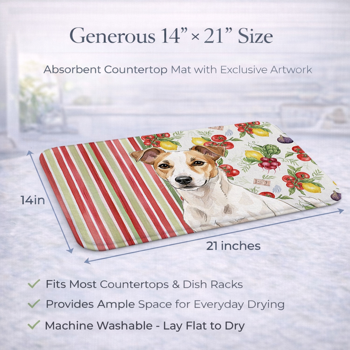 Picture of Carolines Treasures WDK8283DDM 21 x 14 in. White & Tan Jack Russell Terrier Vegetables Dish Drying Mat