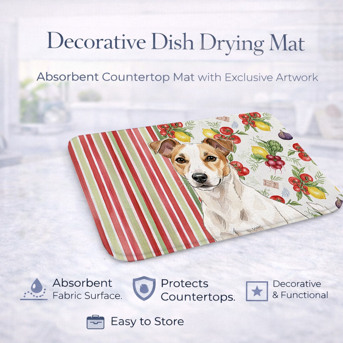 Picture of Carolines Treasures WDK8283DDM 21 x 14 in. White & Tan Jack Russell Terrier Vegetables Dish Drying Mat