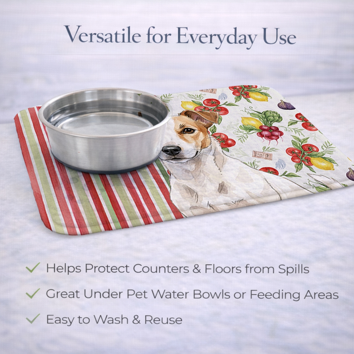 Picture of Carolines Treasures WDK8283DDM 21 x 14 in. White & Tan Jack Russell Terrier Vegetables Dish Drying Mat