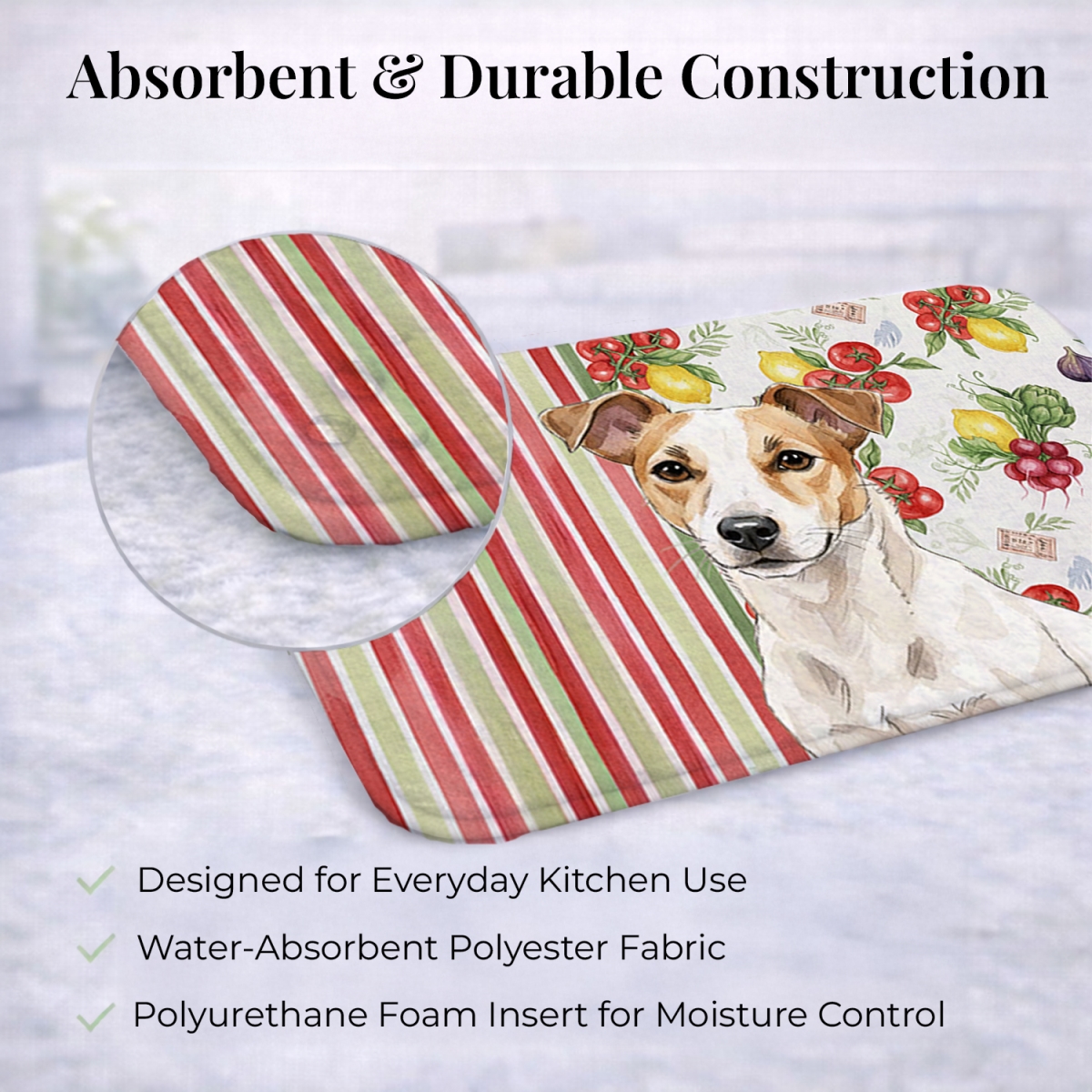 Picture of Carolines Treasures WDK8283DDM 21 x 14 in. White & Tan Jack Russell Terrier Vegetables Dish Drying Mat