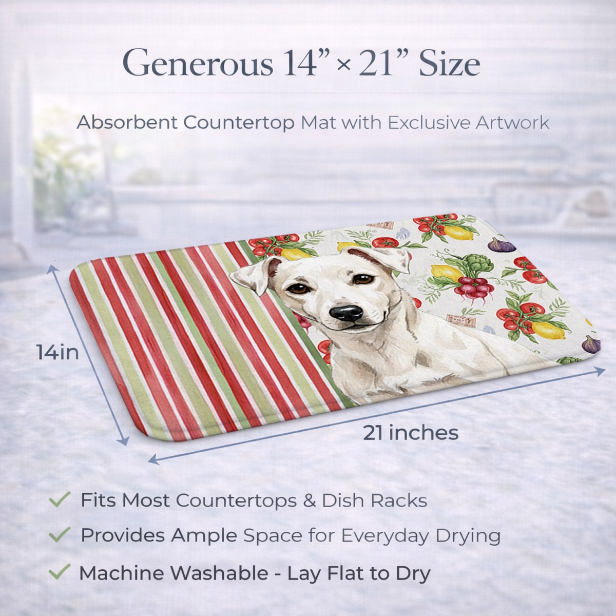 Picture of Carolines Treasures WDK8284DDM 21 x 14 in. White Jack Russell Terrier Vegetables Dish Drying Mat
