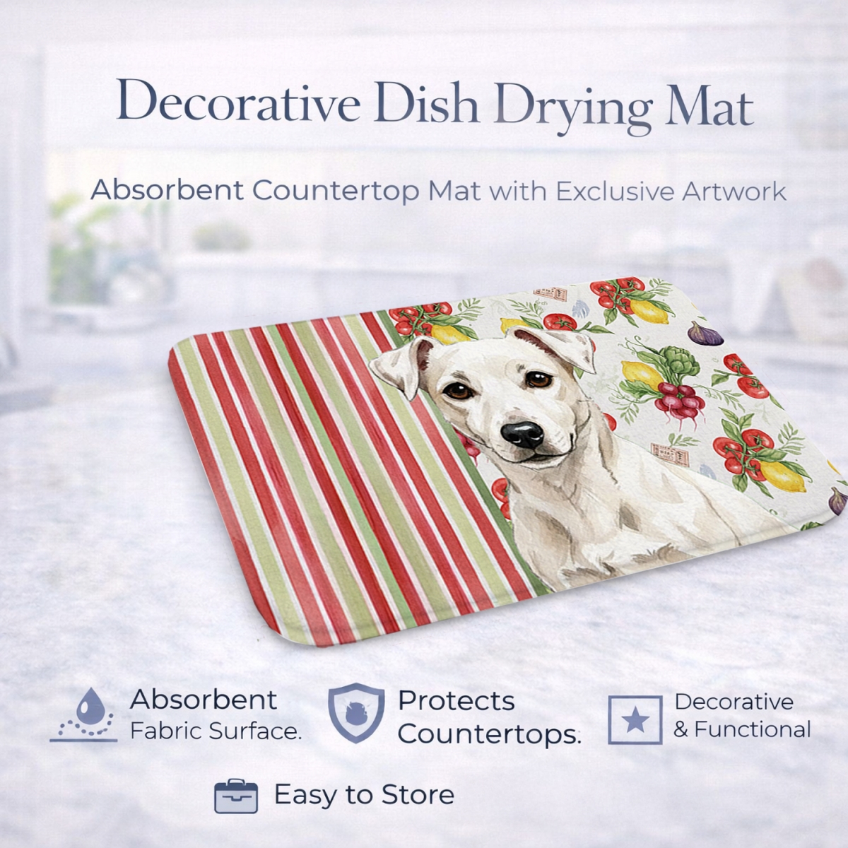 Picture of Carolines Treasures WDK8284DDM 21 x 14 in. White Jack Russell Terrier Vegetables Dish Drying Mat