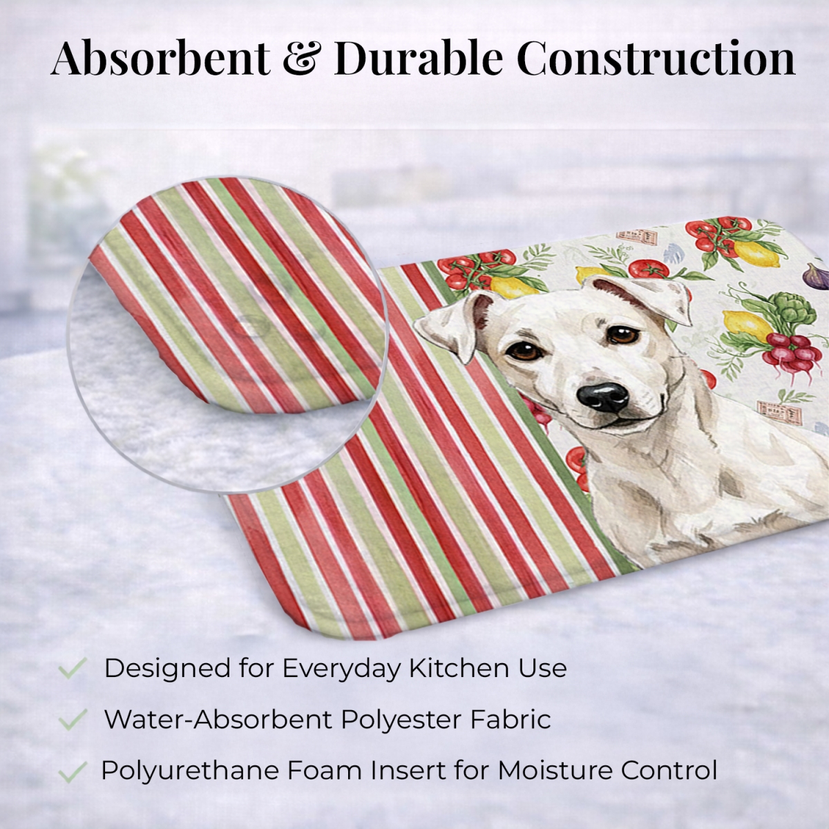 Picture of Carolines Treasures WDK8284DDM 21 x 14 in. White Jack Russell Terrier Vegetables Dish Drying Mat