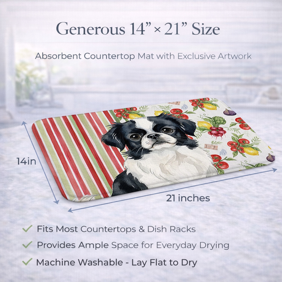 Picture of Carolines Treasures WDK8285DDM 21 x 14 in. Black & White Japanese Chin Vegetables Dish Drying Mat