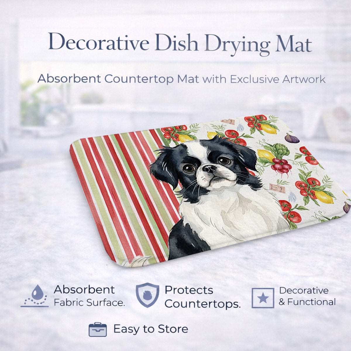 Picture of Carolines Treasures WDK8285DDM 21 x 14 in. Black & White Japanese Chin Vegetables Dish Drying Mat