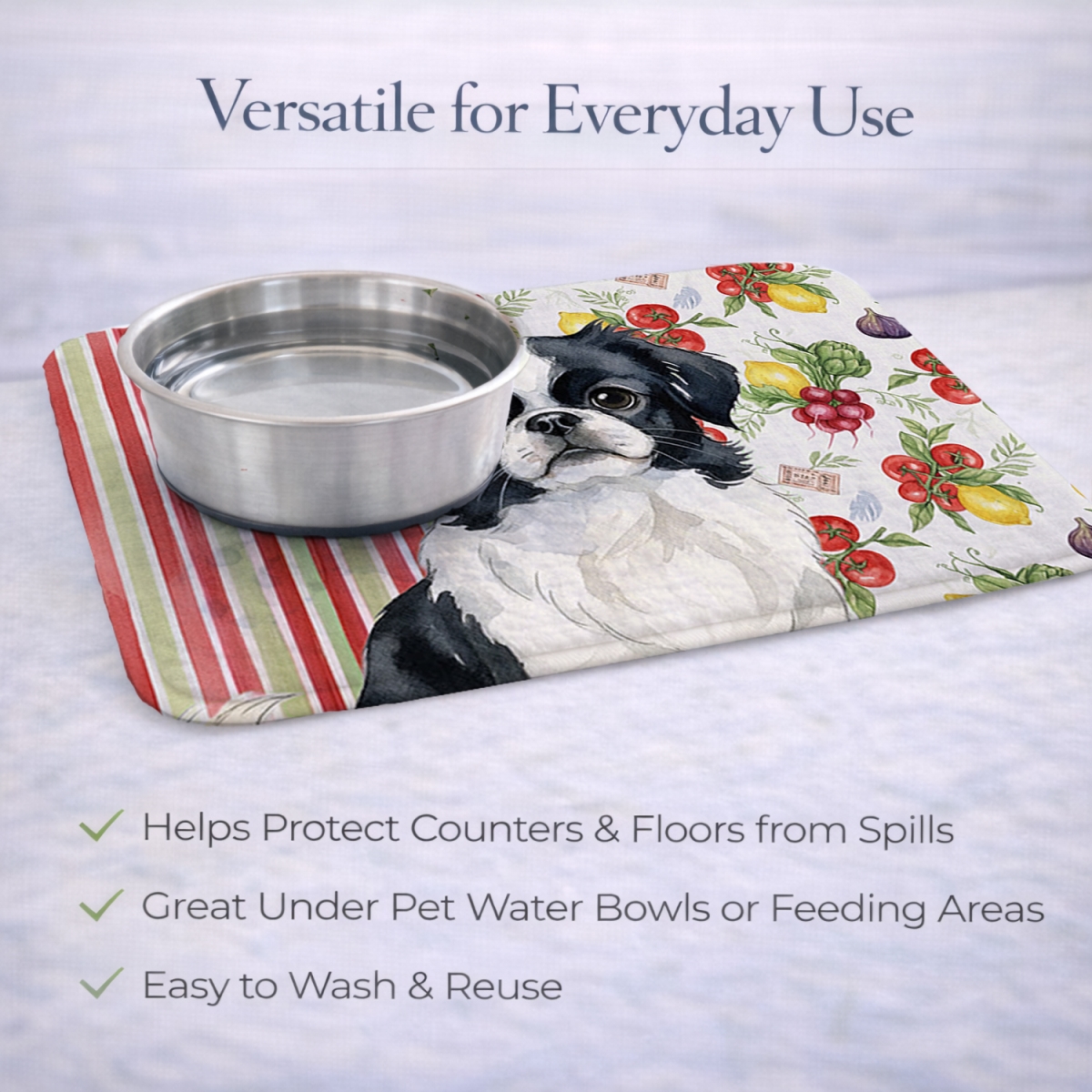Picture of Carolines Treasures WDK8285DDM 21 x 14 in. Black & White Japanese Chin Vegetables Dish Drying Mat