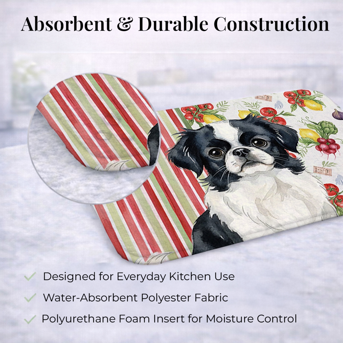 Picture of Carolines Treasures WDK8285DDM 21 x 14 in. Black & White Japanese Chin Vegetables Dish Drying Mat