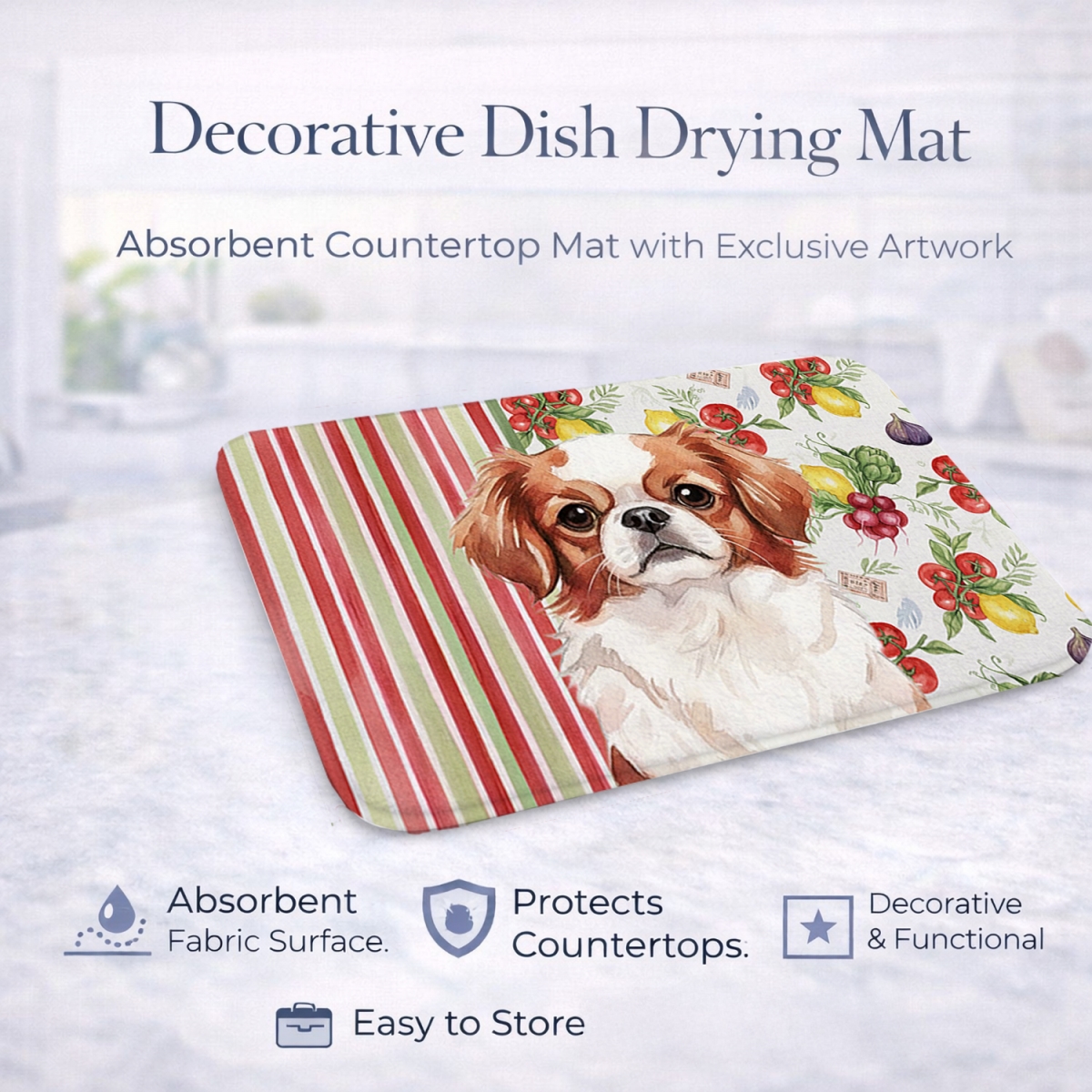 Picture of Carolines Treasures WDK8286DDM 21 x 14 in. Red & White Japanese Chin Vegetables Dish Drying Mat