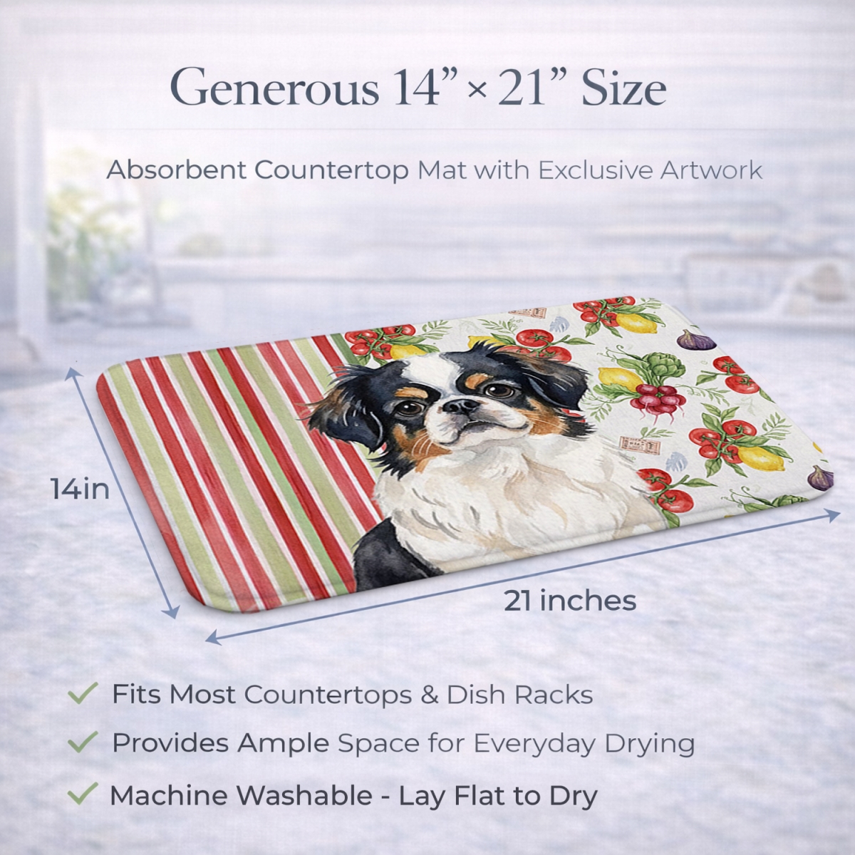Picture of Carolines Treasures WDK8287DDM 21 x 14 in. Tricolor Japanese Chin Vegetables Dish Drying Mat