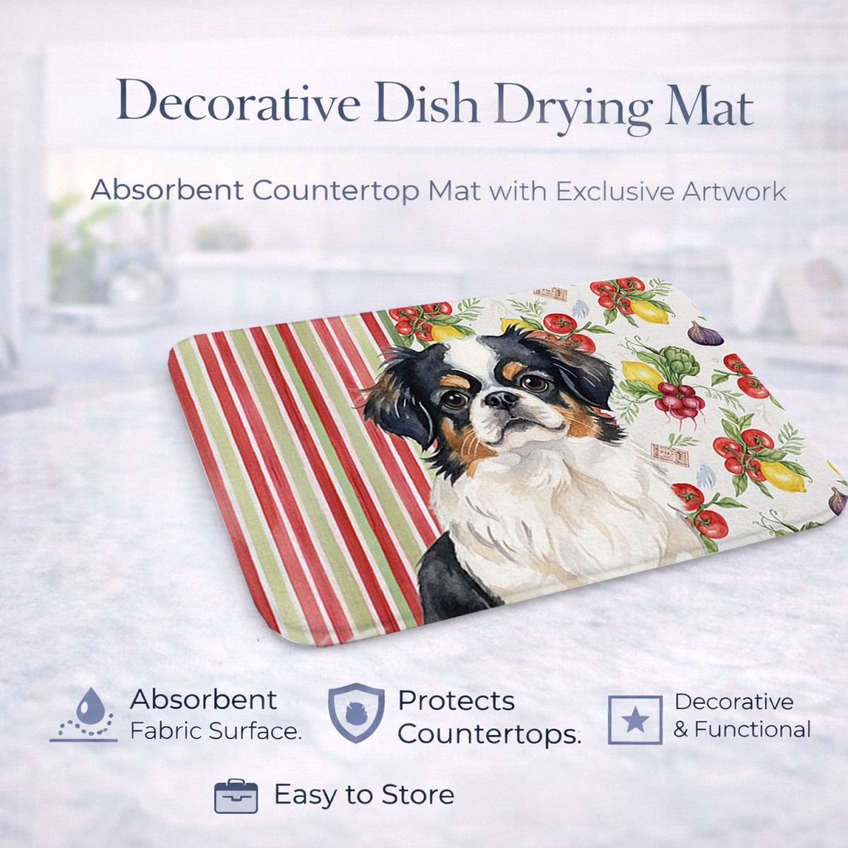 Picture of Carolines Treasures WDK8287DDM 21 x 14 in. Tricolor Japanese Chin Vegetables Dish Drying Mat