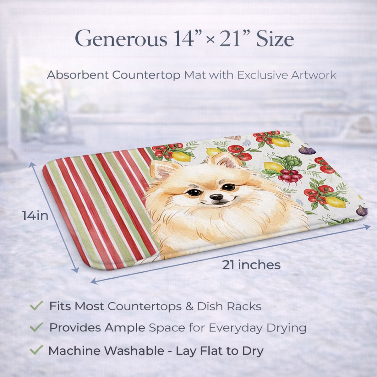 Picture of Carolines Treasures WDK8362DDM 21 x 14 in. Cream Pomeranian Vegetables Dish Drying Mat