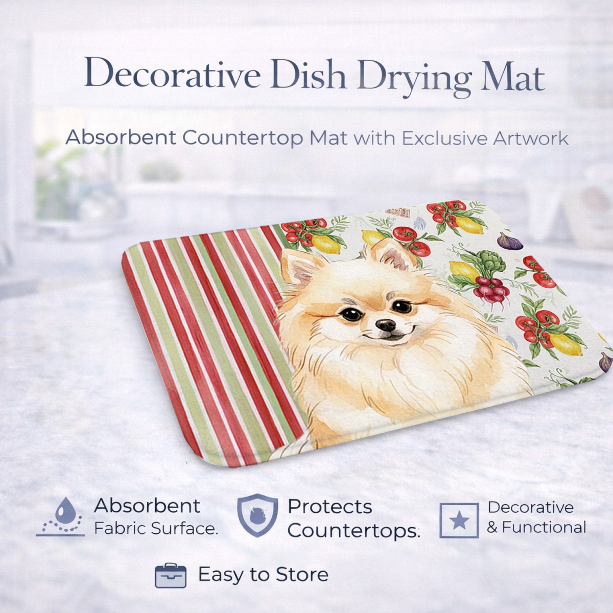 Picture of Carolines Treasures WDK8362DDM 21 x 14 in. Cream Pomeranian Vegetables Dish Drying Mat