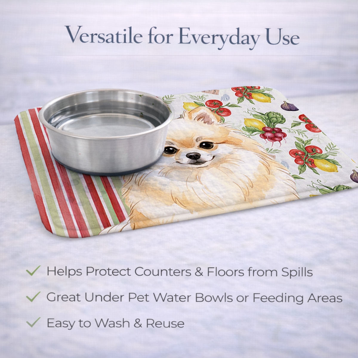 Picture of Carolines Treasures WDK8362DDM 21 x 14 in. Cream Pomeranian Vegetables Dish Drying Mat