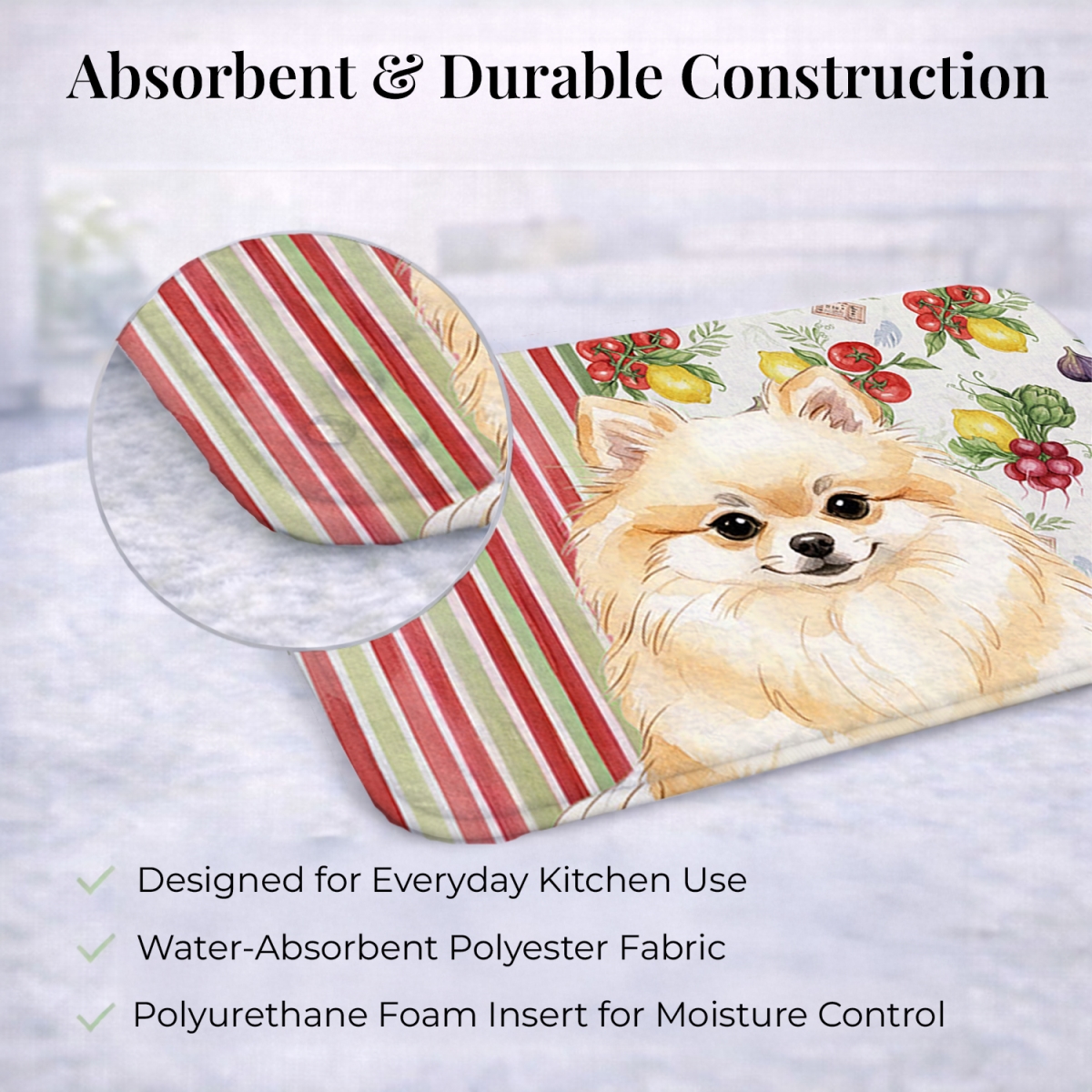 Picture of Carolines Treasures WDK8362DDM 21 x 14 in. Cream Pomeranian Vegetables Dish Drying Mat
